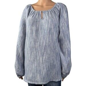 Boston Traders Womens Large Blue Blouse Peasant Boho Long Sleeve Relaxed New